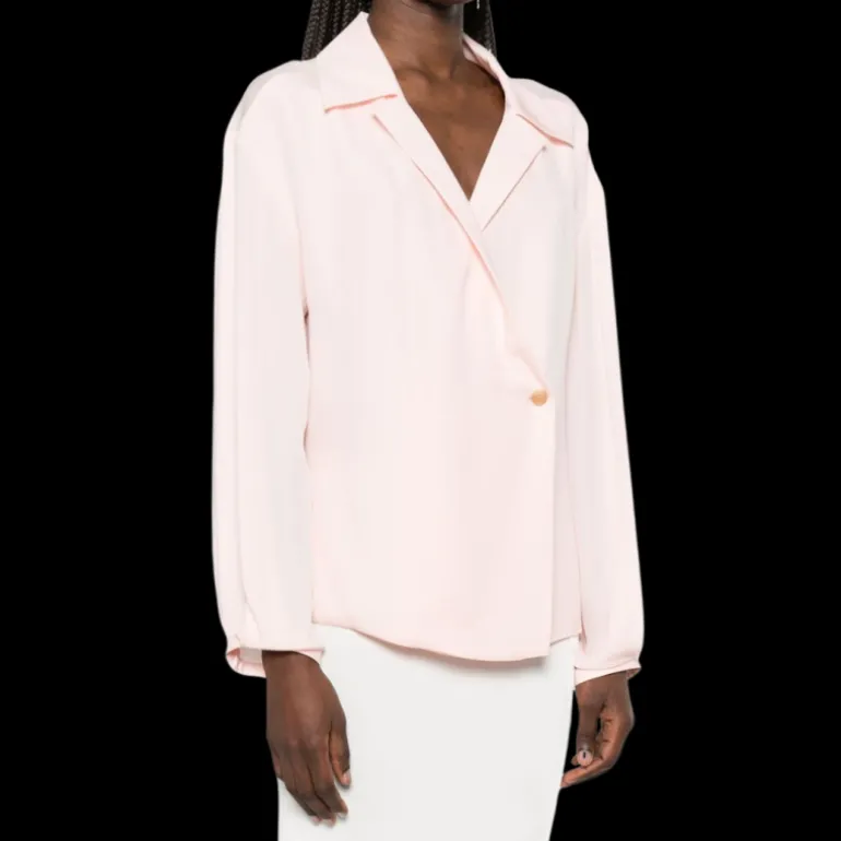 Blouse croisée KHAITE Ashton cache cœur popeline coton rose pale