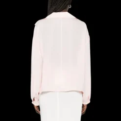 Blouse croisée KHAITE Ashton cache cœur popeline coton rose pale