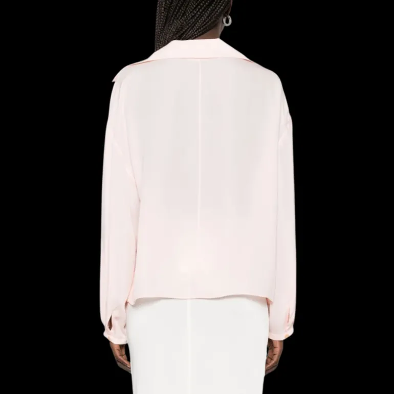 Blouse croisée KHAITE Ashton cache cœur popeline coton rose pale