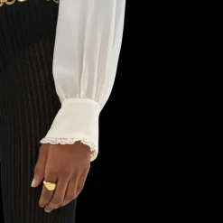 Blouse fluide CHLOE à volants Georgette soie écrue dentelle fleurs