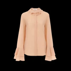 Blouse fluide CHLOE Georgette de soie bio beige col poignets volants