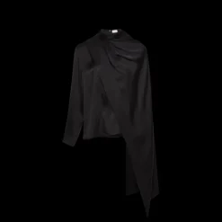 blouse MAGDA BUTRYM col rond soie noir drapé col effet cape