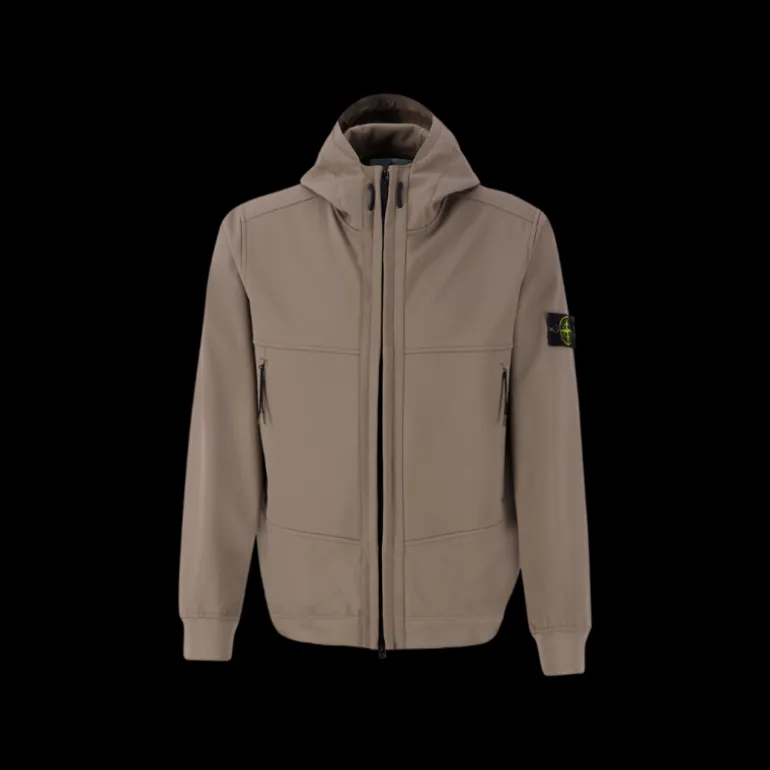 Blouson à capuche STONE ISLAND coton noisette Softshell bouton pression