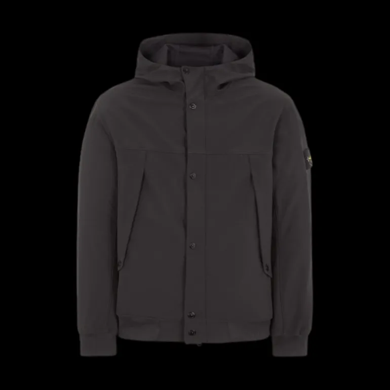 Blouson à capuche STONE ISLAND coton noir Softshell bouton pression