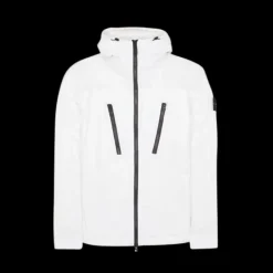 Blouson à capuche STONE ISLAND coupe vent Skin Touch nylon blanc poches zip