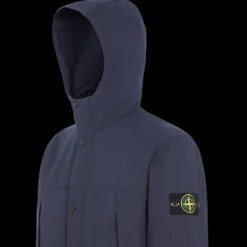 Blouson à capuche STONE ISLAND coton bleu marine Softshell bouton pression