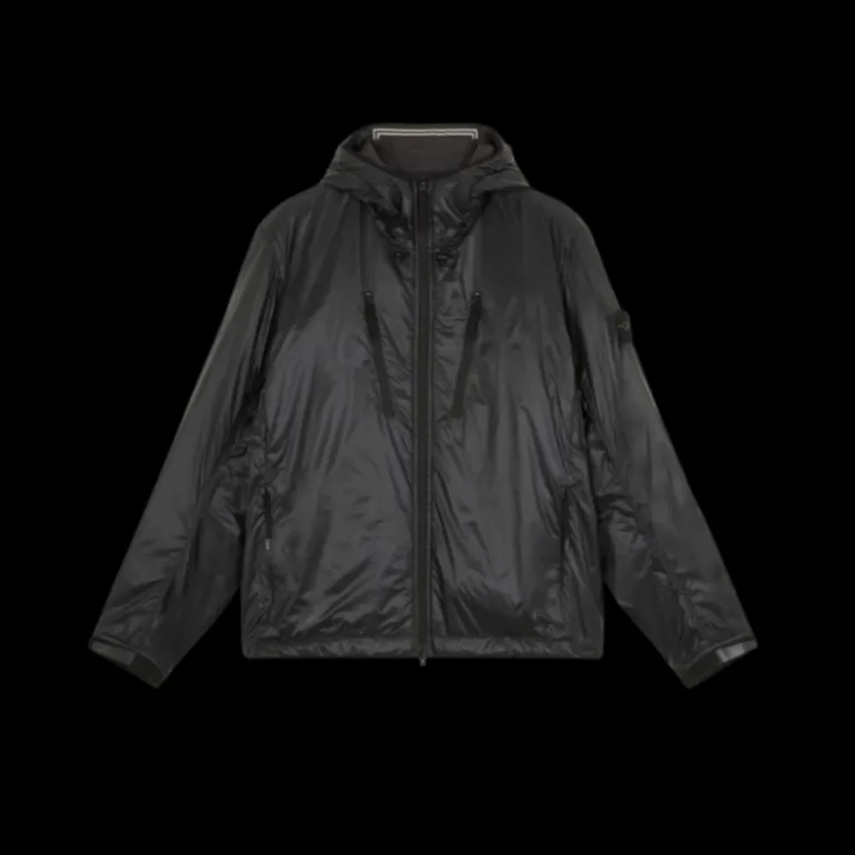 Blouson à capuche STONE ISLAND nylon recyclé noir Pertex