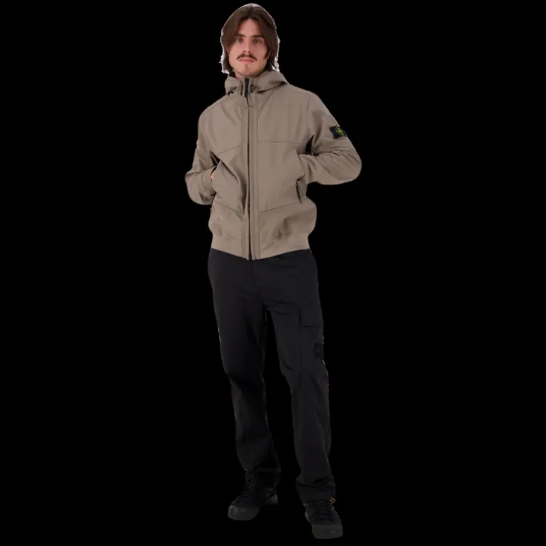 Blouson à capuche STONE ISLAND coton noisette Softshell bouton pression