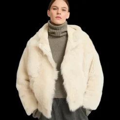 Blouson court à capuche YVES SALOMON agneau crème