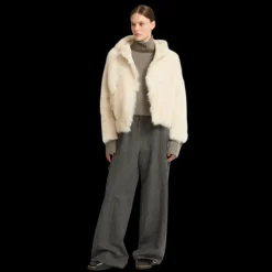 Blouson court à capuche YVES SALOMON agneau crème