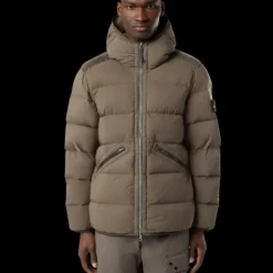 Blouson doudoune STONE ISLAND à capuche nylon déperlant marron noisette