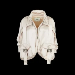 Blouson FENDI oversize viscose satin beige poche Baguette FF Métal