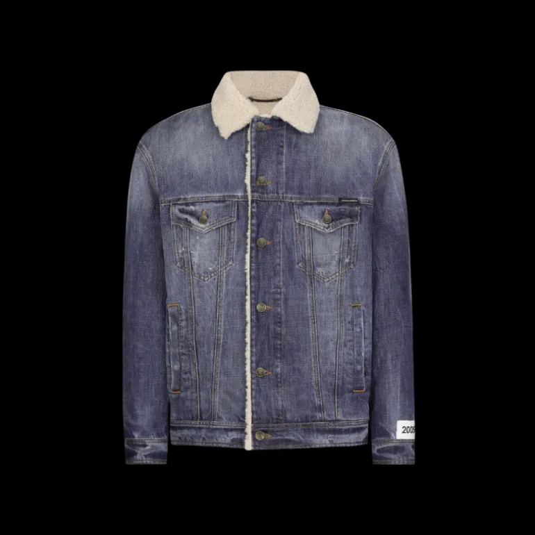 Blouson jean DOLCE & GABBANA denim bleu col mouton écru Réédition
