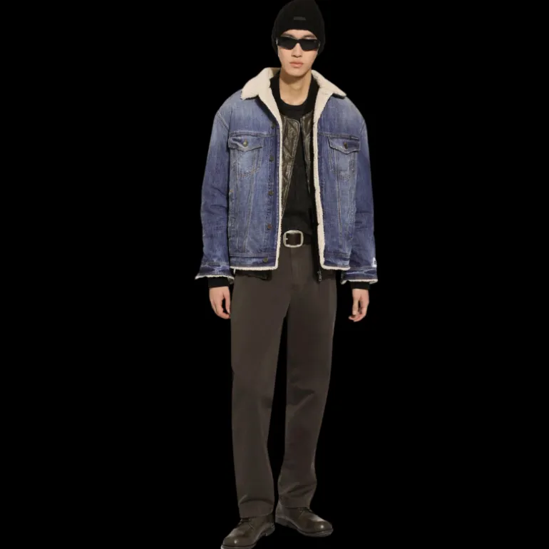 Blouson jean DOLCE & GABBANA denim bleu col mouton écru Réédition