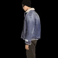 Blouson jean DOLCE & GABBANA denim bleu col mouton écru Réédition