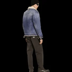 Blouson jean DOLCE & GABBANA denim bleu col mouton écru Réédition