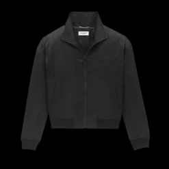 Blouson Teddy SAINT LAURENT bomber satin noir broderie Saint Laurent