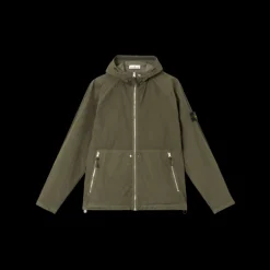 Blouson zippé à capuche STONE ISLAND nylon métal Econyl vert kaki