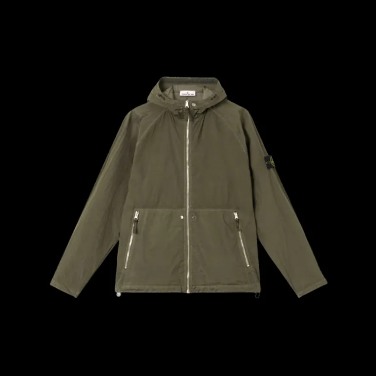 Blouson zippé à capuche STONE ISLAND nylon métal Econyl vert kaki