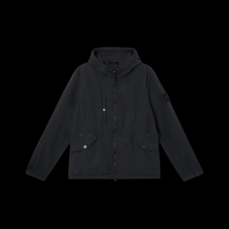 Blouson zippé à capuche STONE ISLAND Ghost nylon noir badge noir