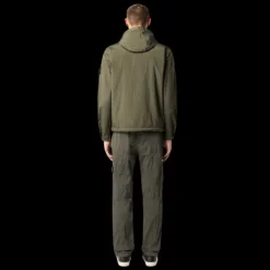 Blouson zippé à capuche STONE ISLAND nylon métal Econyl vert kaki