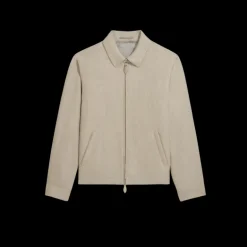 Blouson zippé BERLUTI à col chemise lin beige naturel