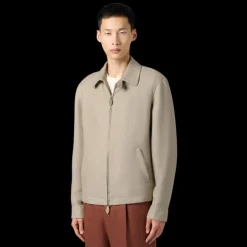 Blouson zippé BERLUTI à col chemise lin beige naturel