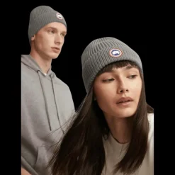 Bonnet à revers CANADA GOOSE laine mérinos côtelée gris