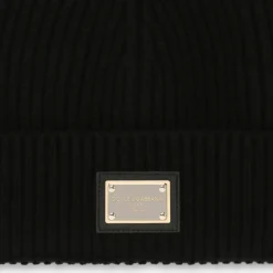 Bonnet cachemire noir Plaque métal logo DG