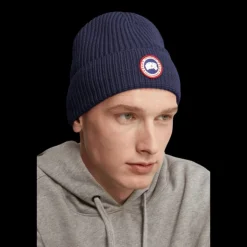 Bonnet CANADA GOOSE laine mérinos bleu marine logo