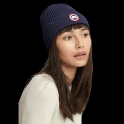 Bonnet CANADA GOOSE laine mérinos bleu marine logo