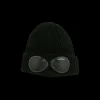 Bonnet CP COMPANY laine côtelée noire lunettes