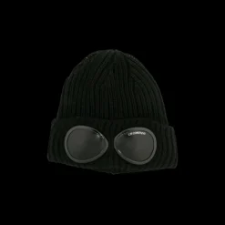 Bonnet CP COMPANY laine côtelée noire lunettes