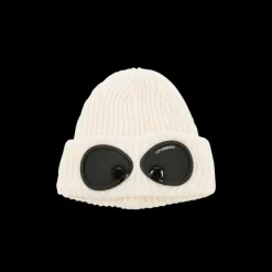 Bonnet CP COMPANY laine côtelée écrue lunettes