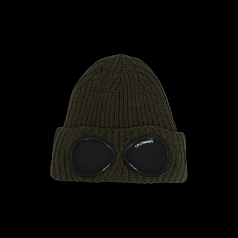 Bonnet CP COMPANY laine côtelée kaki lunettes