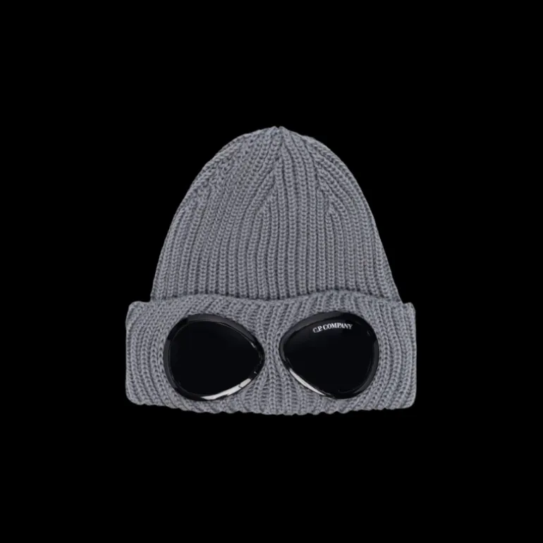 Bonnet CP COMPANY laine côtelée gris anthracite lunettes