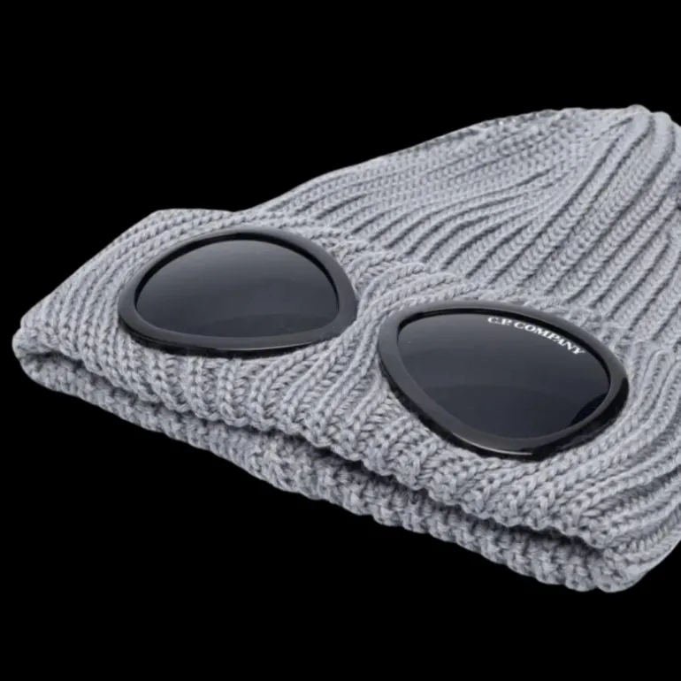 Bonnet CP COMPANY laine côtelée gris anthracite lunettes