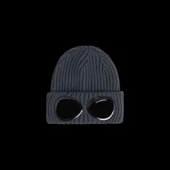 Bonnet CP COMPANY laine côtelée gris acier lunettes