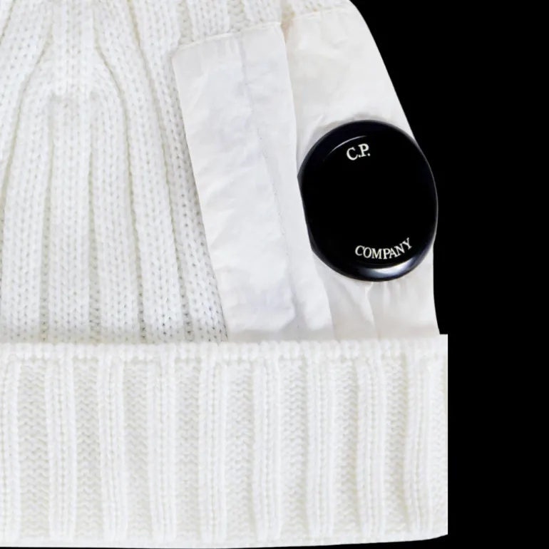Bonnet CP COMPANY poche lentille laine mérinos extra fine Blanc