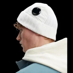 Bonnet CP COMPANY poche lentille laine mérinos extra fine Blanc