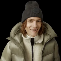 Bonnet laine mérinos CANADA GOOSE gris anthracite logo ton sur ton