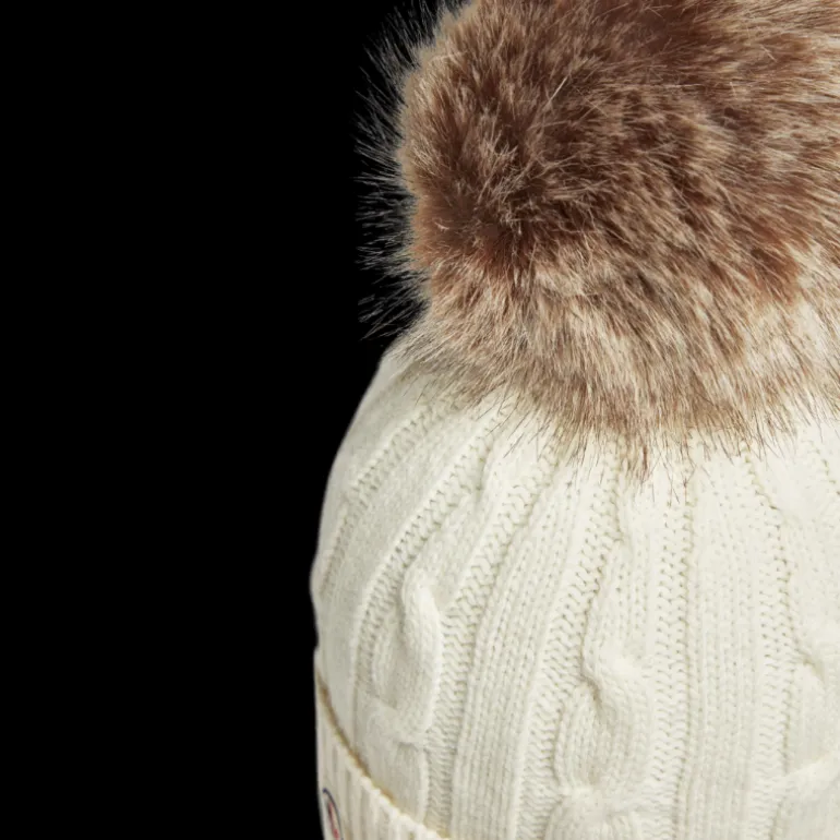 Bonnet MONCLER laine cachemire torsade écru pompon marron