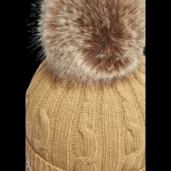 Bonnet MONCLER laine cachemire torsade beige pompon marron
