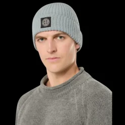 Bonnet  STONE ISLAND laine vierge gris vert écusson logo