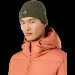 Bonnet STONE ISLAND laine vierge vert kaki écusson logo