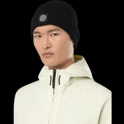 Bonnet STONE ISLAND laine vierge noir écusson logo