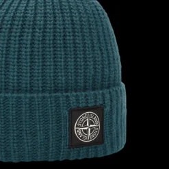 Bonnet STONE ISLAND laine vierge pétrole Rose des vents Revers