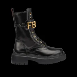 Boots Rangers FENDI lacets cuir noir boucle logo doré