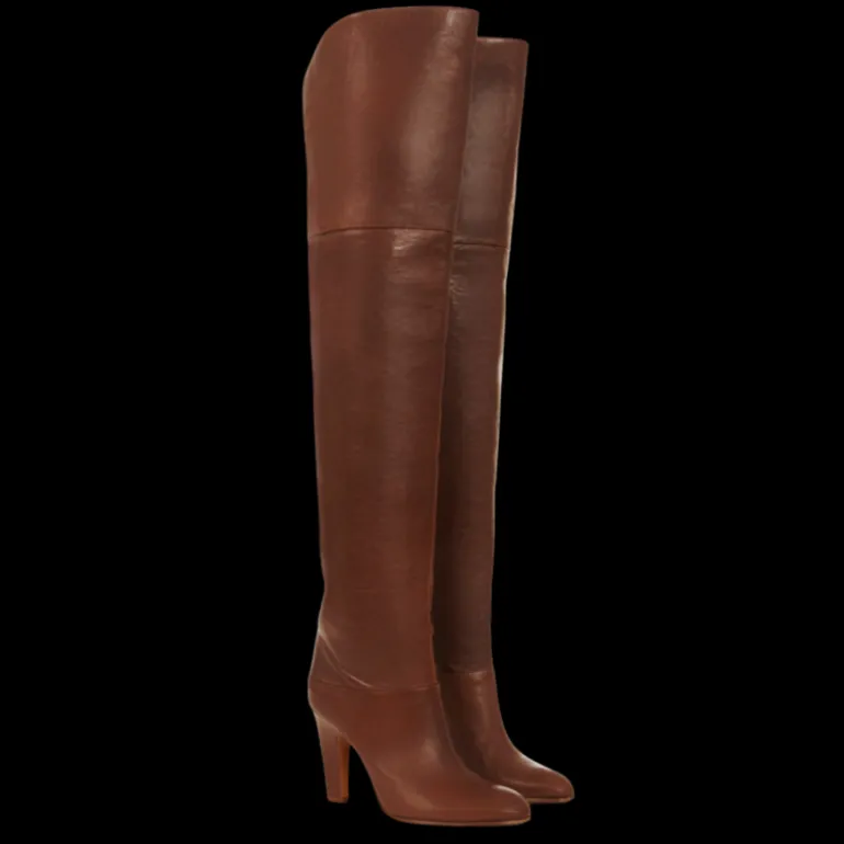 Bottes Cuissardes CHLOE Eve cuir veau brillant marron foncé