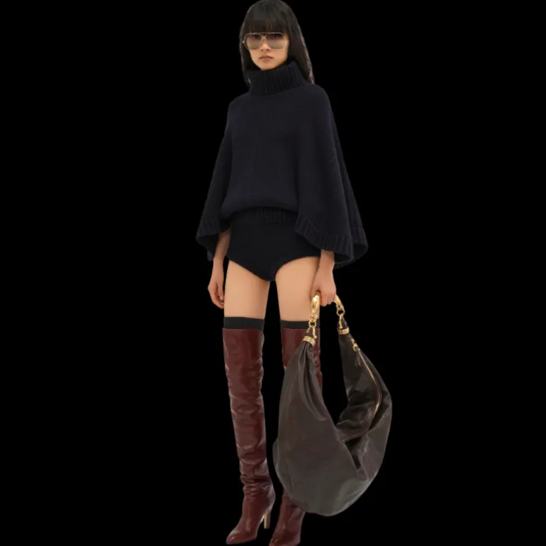 Bottes Cuissardes CHLOE Eve cuir veau brillant marron foncé